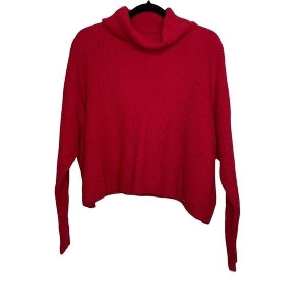 Hollister Red Cowl Neck Cropped Sharkbite Hem Sweater XS - Picture 1 of 8